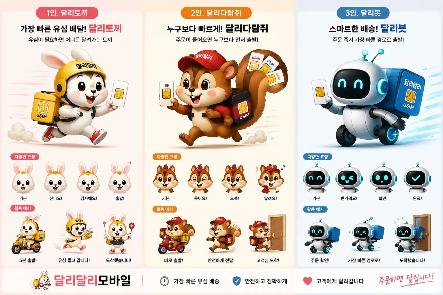 유심 개통을 안내하는 달리달리모바일 캐릭터